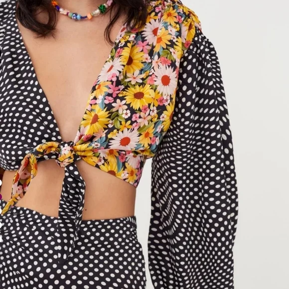 For Love And Lemons Black and White Asymmetrical Crop Top - Picture 2 of 4